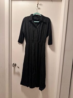 Vintage Black Collared Midi Dress